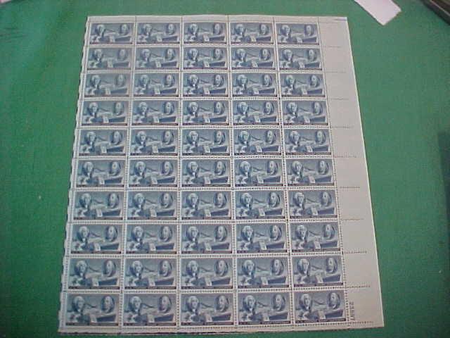 US  947    MNH    POSTAGE STAMP CENTENARY  SHEET 1947