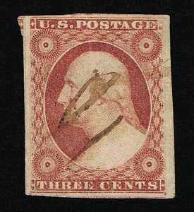 GENUINE SCOTT 11 F-VF USED 1855 DULL RED TYPE-I WASHINGTON PLATE-4 RELIEF-B