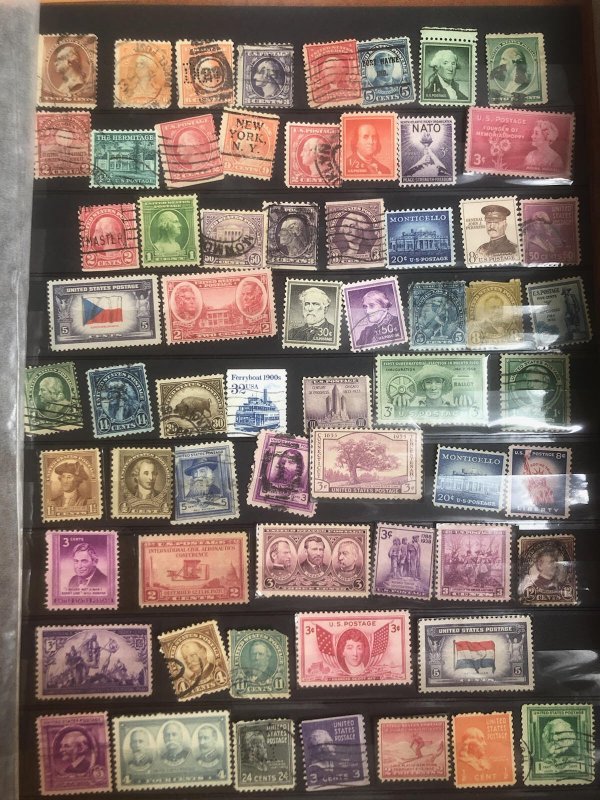 Brown Stock Book Full Of  Old U.S. Stamps & Other Countries