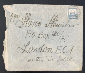 1944 Polish Army In Palestine cover to London England