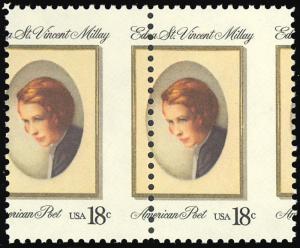 1926 Misperforated ERROR pair - 18¢ Edna St. Vincent Millay Mint NH Stuart Katz