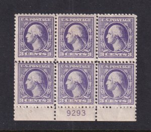 1918 Washington 3c Sc 530 MNH with original gum, Type IV, plate block (BE