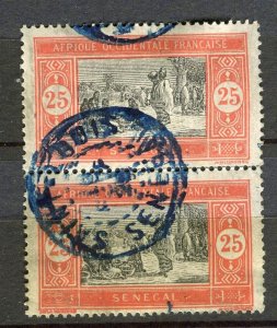 FRENCH COLONIES; SENEGAL 1920s early Pictorial type used 25c. Pair + Postmark