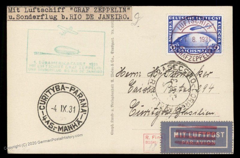 Germany 1931 Graf Zeppelin Si129F Bordpost South America SAF Cover 97056