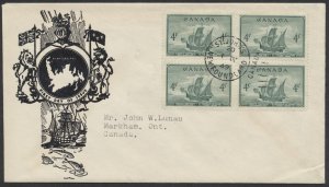 1949 #282 Newfoundland FDC Block Black Jacobi Cachet St John's Duplex