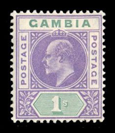 Gambia #58 Cat$45, 1904 1sh violet and green, hinged