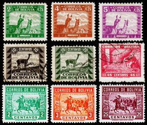 Bolivia Scott 251-254, 256, 272, 281-283 (1939-43) MintUsed H F-VF, CV $7.95 C