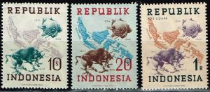 Indonesia, Sc.#62-63, 65 MNH 75 years Universal Postal Union (UPU) with wm
