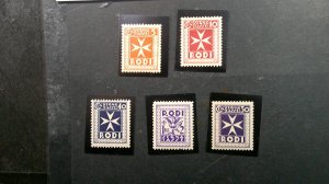 Italy Rhodes 1934 Postage Due Scott# J1, J2 hinged, J4, J5, J9 NH.  VF-XF