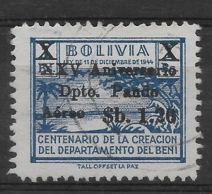 BOLIVIA 1966 Overprinted Pando Department Blue Michel 739 Scott C272 Used