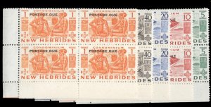 New Hebrides #J16-20 Cat$17.40, 1952 Postage Dues, complete set in blocks of ...