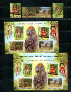 Ireland SC# 2154a, 1155-6, 1156a, 1156b Endangered Animals incl (2) s/s MNH