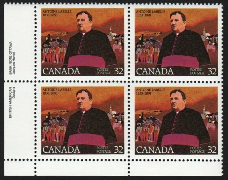 HISTORY = ANTOINE LABELLE = Canada 1983 #998 MNH LL BLOCK OF 4