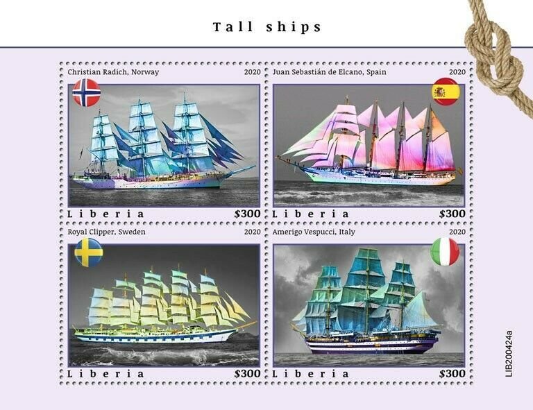 YEAR 2020/10- LIBERIA- TALL SHIPS        4V complet set    MNH ** T