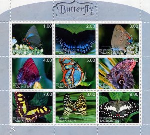 Tajikistan 1999 BUTTERFLIES/INSECTS/NATURE Sheetlet (9) PERFORATED MNH