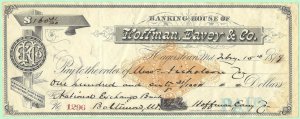 2/15/1879 Used Bank Check Revenue RN-G1 Hoffman Eavey Miss Nickolson