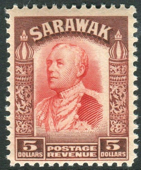 SARAWAK-1934-41 $5 Scarlet & red Brown.  An unmounted mint example Sg 124