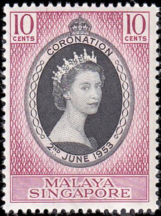 Malaya Singapore Scott 27 Queen Elizabeth II Coronation MNH