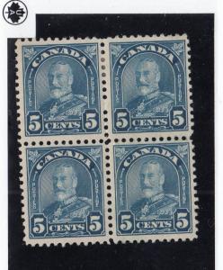 CANADA  # 170 VF-2MNH/2H  5cts 1930 KGV ARCH/LEAF BLOCK OF 4/DL BLUE CAT VAL $80