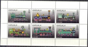 Karelia / Karjala Old Trains Locomotives Sheet of 6 MNH Private