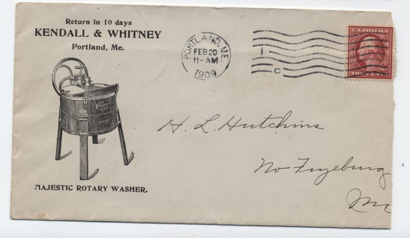 1909 Portland ME Kendall & Whitney ad cover rotary washer and billhead [h.6007]