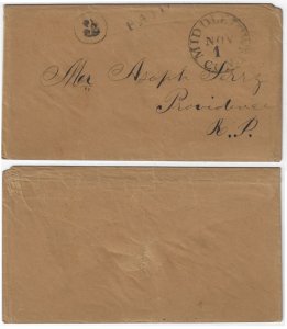 1852 - Stampless Middletown, CT to Rhode Island -  H1024
