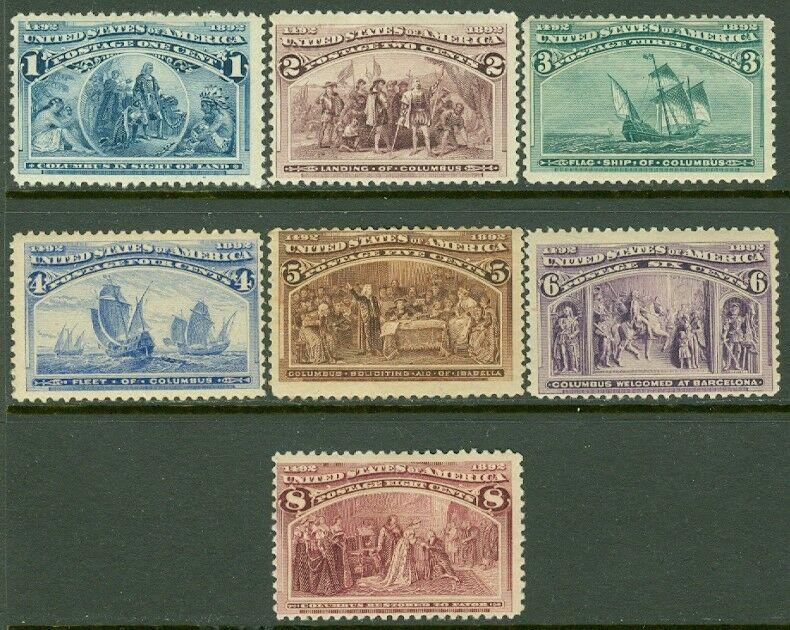 EDW1949SELL : USA 1893 Scott #230-36 F-VF, Mint OG. All Fresh & Sound. Cat $283.