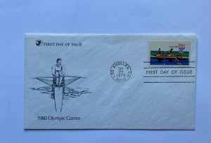 USA FDC , 	1980 OLYMPIC GAMES , ROWING 	1979	LOS ANGELES , CA 		SINGLE 	15	CENTS