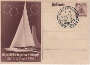 Germany 1936 Postal Stationery Post Card 1936 Olympics MiNr P 262 Sailing Cancel