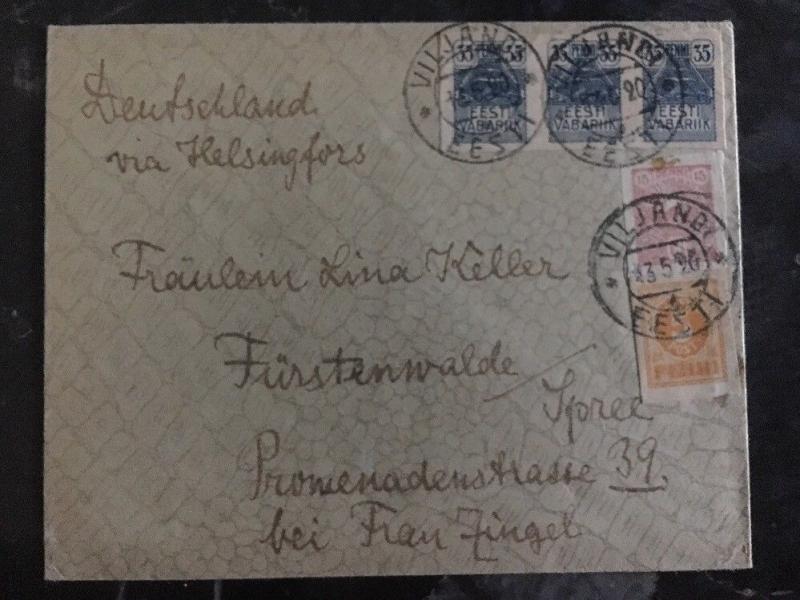 1920 Viljandi Estonia Rare Envelope Cover to Germany