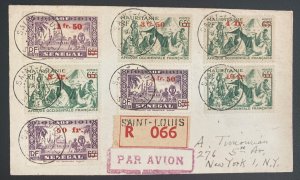 1950 St Louis Senegal West Africa AOF Airmail Cover To New York Usa Sc#1-7