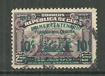 1937 Cuba Railroad Centennial overprint & surcharge used.