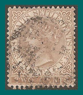 Straits Settlements 1868 QV, 2c used  #10,SG11