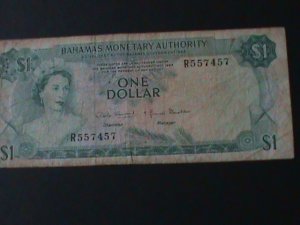 ​BAHAMAS-1968-CENTRAL BANK-$1 DOLLAR-CIR- NOTE- VF-56 YEARS OLD-HARD TO FIND