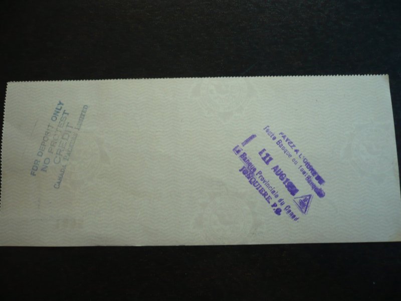 Canada - Revenue - KGVI Prime Minister Issue Stamps on cheque dated 1951