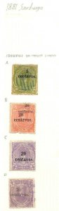 GUATEMALA # 17 18 & 20 OVERPRINT FORGERY UNUSED & USED STAMPS (x9) (1881) 