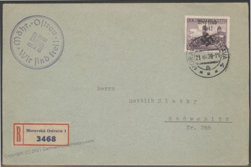 3rd Reich Germany Occ WWII Czechoslovakia Mi17 Maehrisch Ostrau Cover 103965