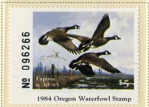 US OR1 OREGON STATE DUCK STAMP 1984 MNH SCV $20.00 BIN $10.00