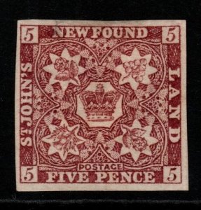 NEWFOUNDLAND SG5 1857 5d BROWN-PURPLE MTD MINT HINGE REMAIN