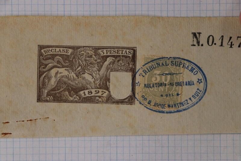 Spanish colony 1897 3P Tribunal Supreme Court Ruiz Revenue Stamped Paper used DL