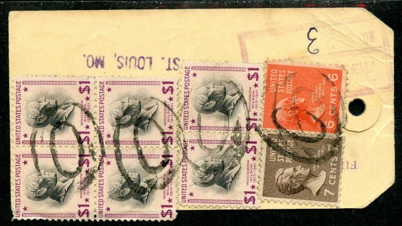 U.S. Scott 832 (6), 812, 811 Prexies On 1955 Illinois Bank Tag 