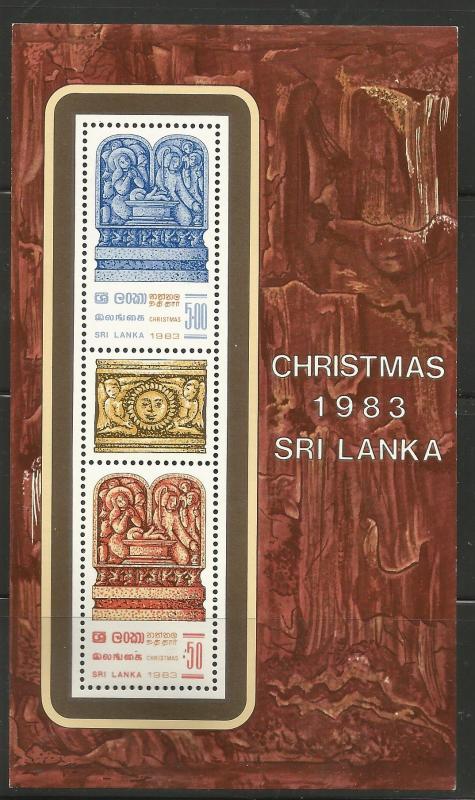 SRI LANKA 696a, MINT HINGED,  SOUVENIR SHEET OF 3 STAMPS,CHRISTMAS 1983