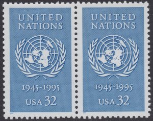 US 2974 United Nations 50th Anniversary 32c horz pair MNH 1995