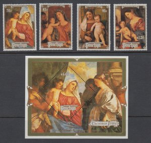 Penrhyn Sc 369-373 MNH. 1988 Christmas cplt incl Souvenir Sheet, VF