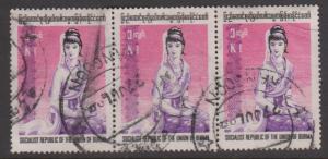 Burma Sc#250 Used Strip of 3