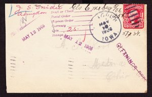 Cover, Scott 319, ABINGDON, IA DPO, 1850-1924, R3, May 10, 1906 to Medina, OH