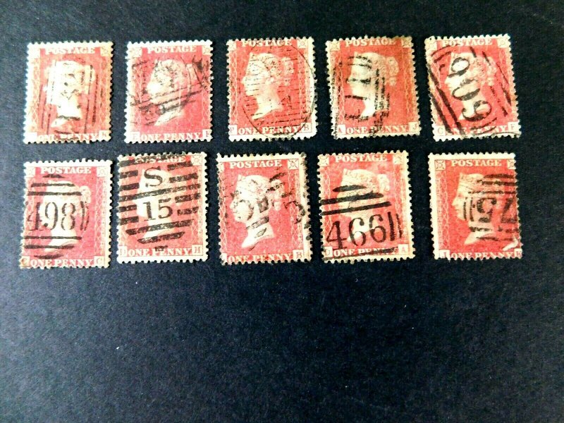 Great Britain #20, Mini Lot of 10, Victoria,1857, most w/number cancels