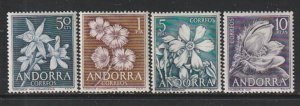 1966 Andorra, Spanish - Sc 58-61 - MNH VF - 4 single - Flowers