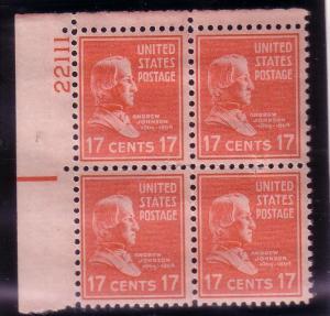 US Plt Blk Sc# 822 Andrew Johnson UL MNH # 22111