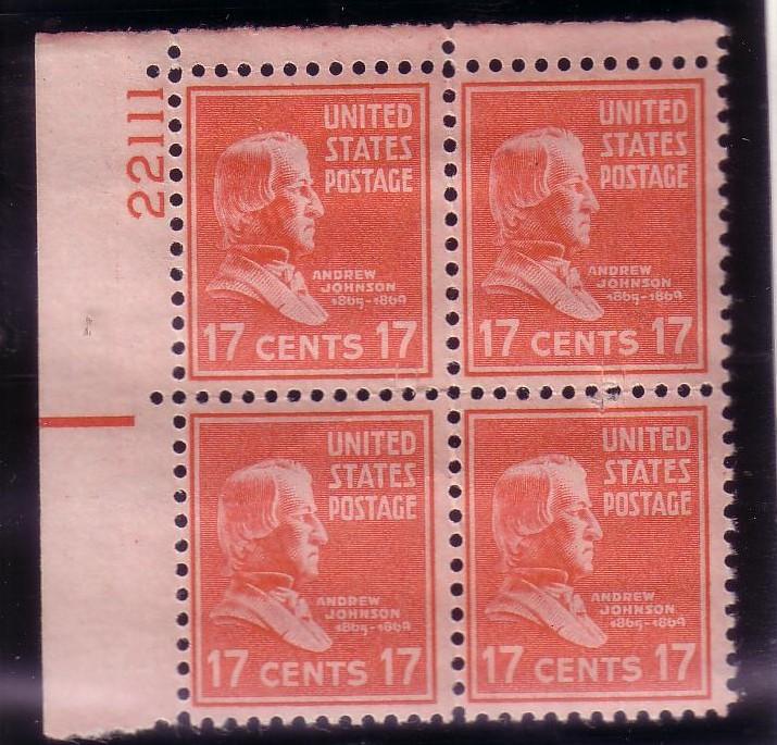 US Plt Blk Sc# 822 Andrew Johnson UL MNH # 22111